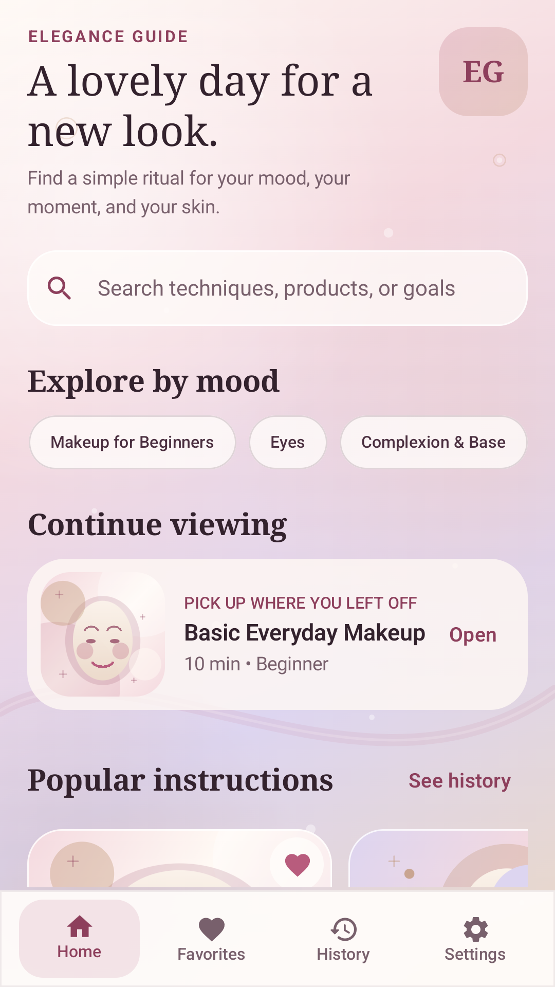 Elegance Guide home screen